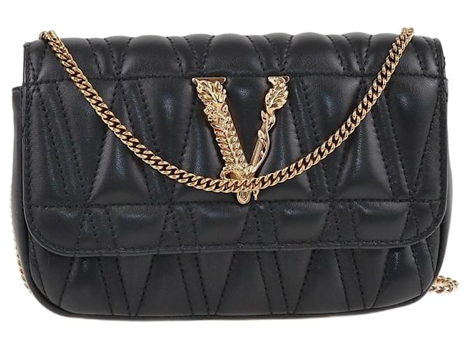 Versace Black Nappa Virtus Mini Crossbody Bag Leather  ref.1184103