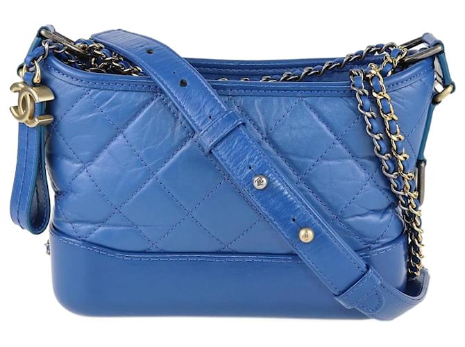 Chanel Bolsa Pequena Gabrielle Hobo Azul Couro  ref.1184109