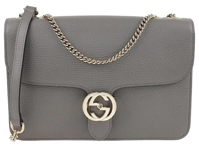 Gucci Grey Medium Interlocking GG Shoulder Bag Leather  ref.1184114