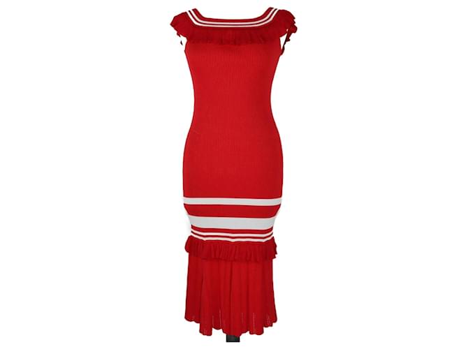 Jonathan Simkhai Red/White Sleeveless Long Dress Synthetic  ref.1184124