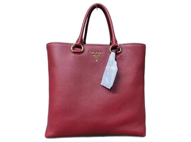 Prada Vitello Phenix Bag Dark red Leather  ref.1184189