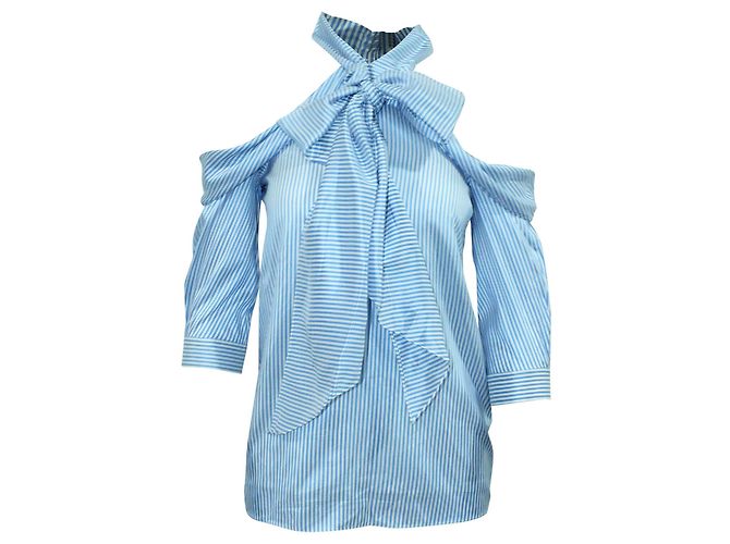 Erdem Camisa de hombros abiertos a rayas azules