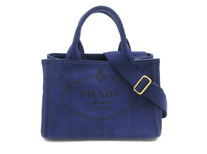 Tote Prada Canapa-Logo-Einkaufstasche Blau Leinwand  ref.1184240