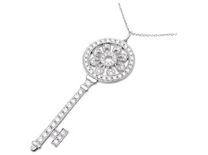 Tiffany & Co Collier clé à pédale en diamant platine Métal Argenté  ref.1184343