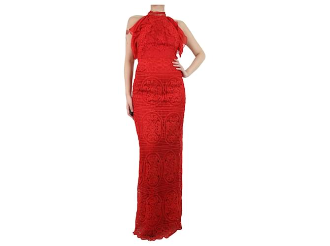 Autre Marque Red lace embroidered maxi dress - size UK 8 Polyamide  ref.1184455