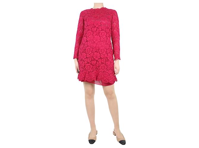 Valentino Vestido magenta de renda floral com babados - tamanho UK 10 Rosa Algodão  ref.1184456
