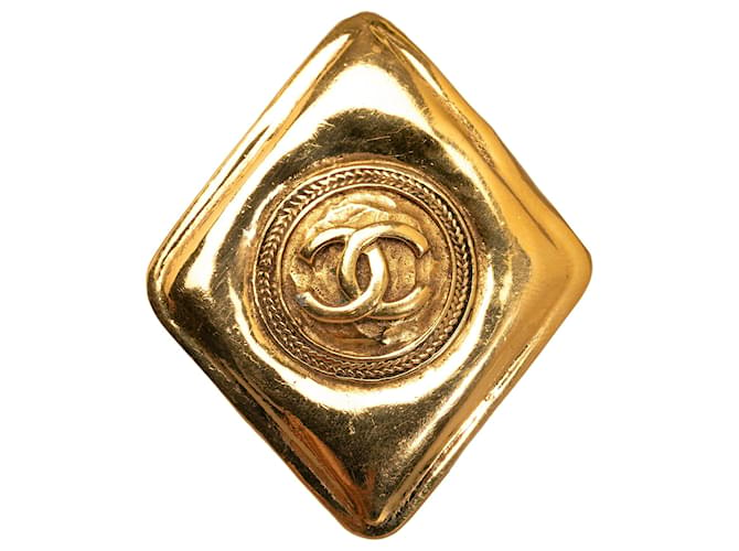 Broche Chanel Gold CC con diamantes Dorado Metal Chapado en oro  ref.1184556