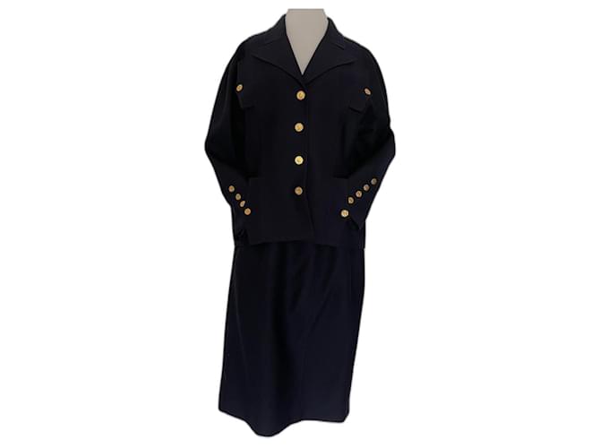 Chanel Skirt suit Navy blue Wool  ref.1184587
