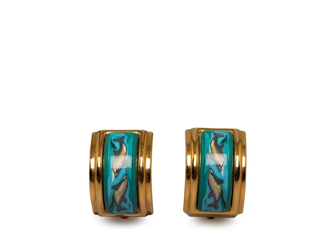 Hermès Brincos de encaixe esmaltados Dourado Metal  ref.1184594