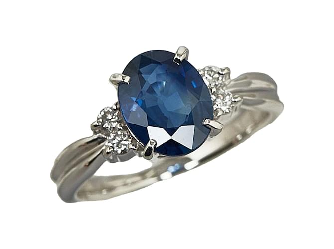 & Other Stories Pt900 Platinum Sapphire 1.79ct Diamond 0.11ct Oval Ring in Great Condition Silvery Metal  ref.1184612