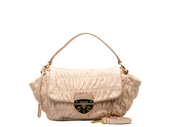 Prada Dressy Gaufre Handle Bag Sac à bandoulière en cuir en bon état Rose  ref.1184632