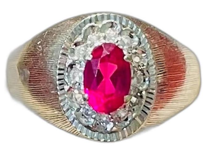 Autre Marque Vecchio anello in oro bianco con rubino sintetico e zirconi Argento Rosa