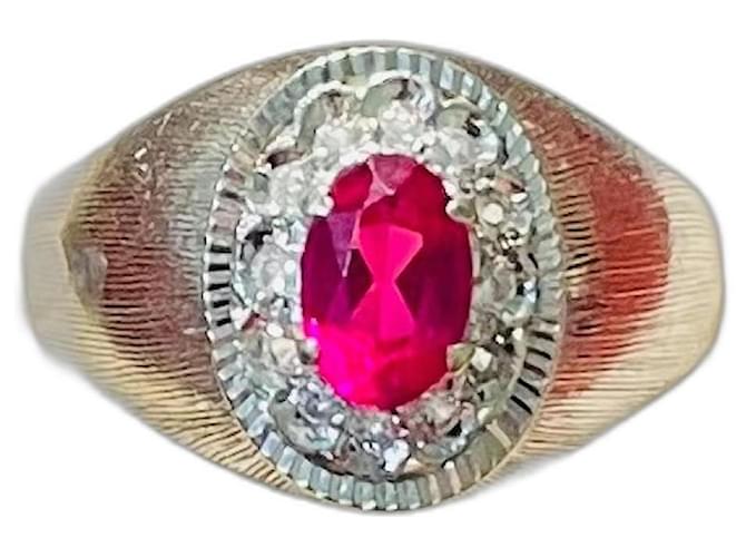 Autre Marque Old white gold ring set with a synthetic ruby and zircons Silvery Pink  ref.1184748