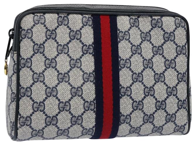 GUCCI GG Supreme Sherry Line Clutch Bag PVC Leather Red Navy 010 378 Auth am5423 Navy blue  ref.1184876
