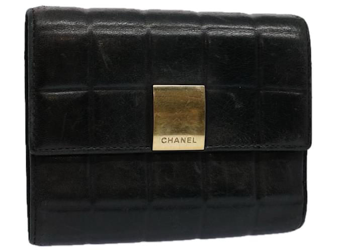 CHANEL Choco Bar Line Wallet Leather Black CC Auth ep2768  ref.1184923