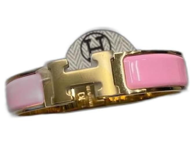 Hermès Clic H Roségold-PM-Armband Pink Golden Metall  ref.1188559