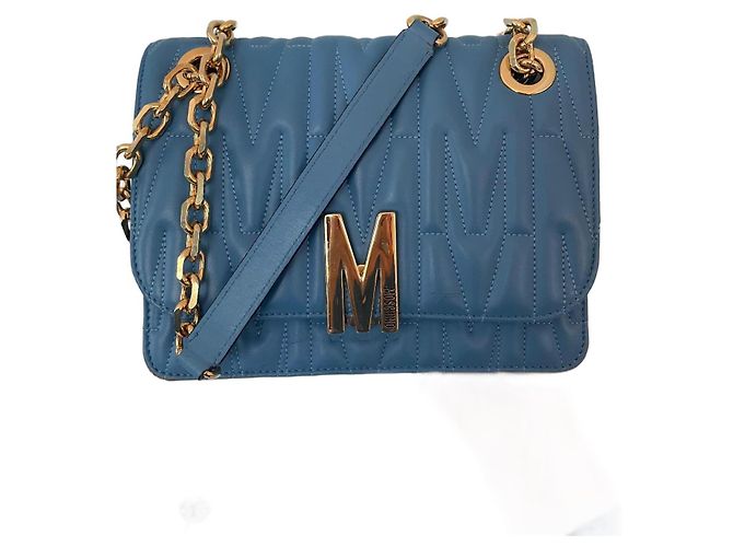 Borsa a tracolla trapuntata con placca logo Moschino Blu