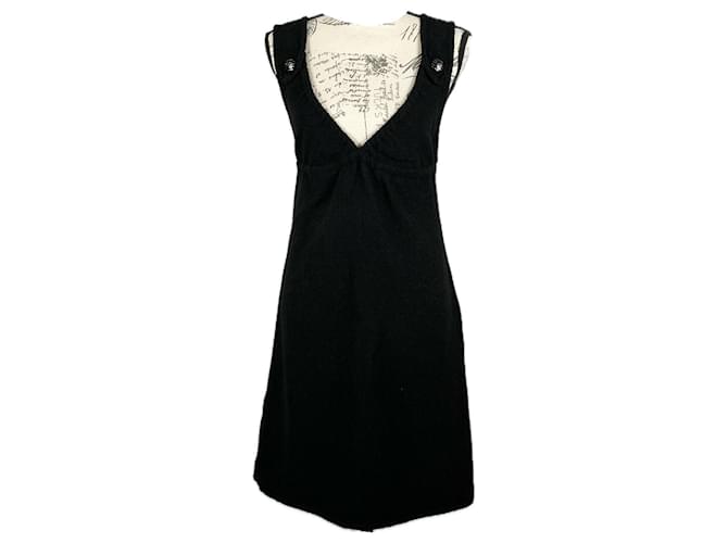 Chanel Nuevo Vestido de tweed negro con botones CC  ref.1188603