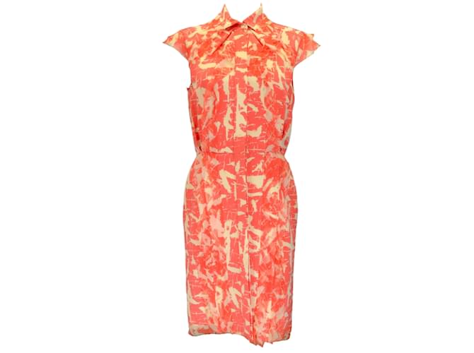 Autre Marque Oscar de la Renta Orange / Beige Printed Silk Midi Dress  ref.1188800