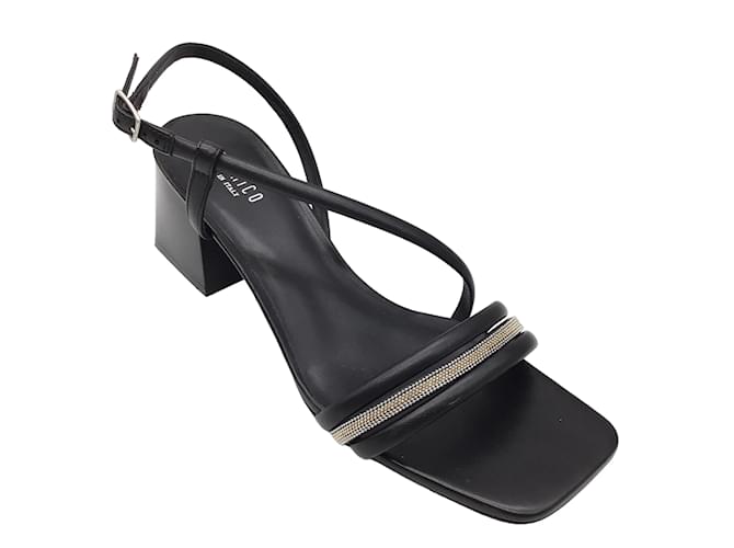 Autre Marque Peserico Black / silver / Gold Monili Beaded Detail Leather Strap Sandals  ref.1188801