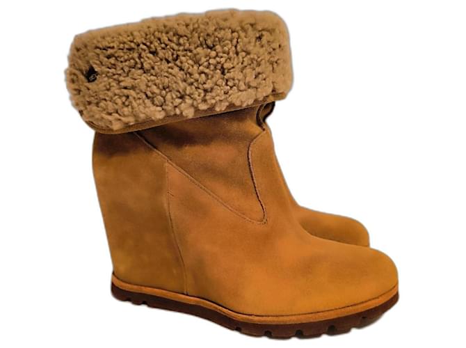 Ugg-Stiefel mit Keilabsatz Kamel Lammfell  ref.1188912