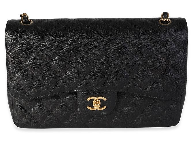 Timeless Borsa con patta classica foderata in caviale trapuntato nero Chanel