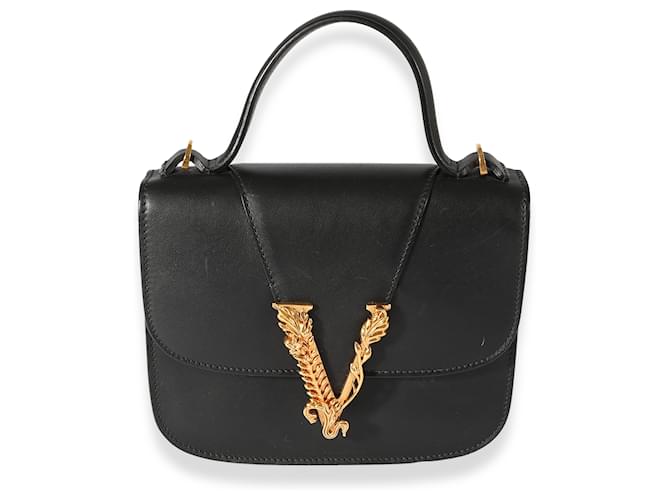 Petite poignée supérieure Versace en cuir lisse noir Virtus Barocco V  ref.1189019
