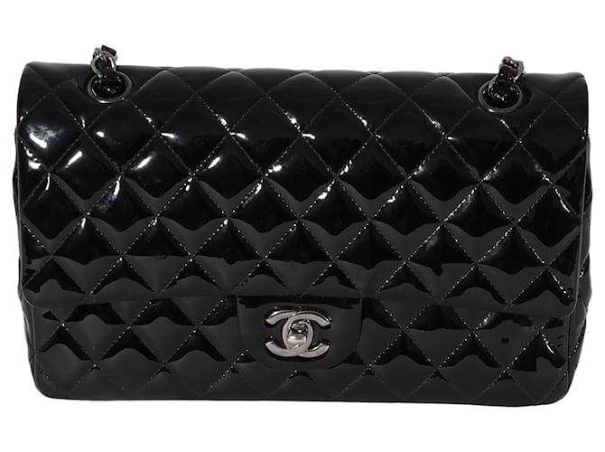 Classique Chanel Black Patent Medium Classic doublé Flap Cuir Cuir vernis Noir  ref.1189043