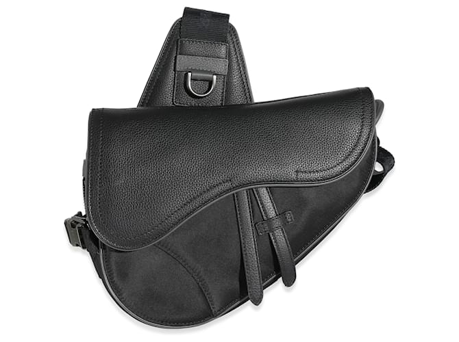 Dior x Sacai Black Grained Calfskin Technical Fabric Saddle Leather  ref.1189065