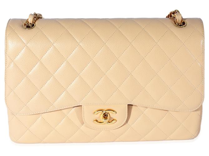 Timeless Chanel Beige Quilted Caviar Jumbo Classic Double Flap Bag Brown Leather  ref.1189068