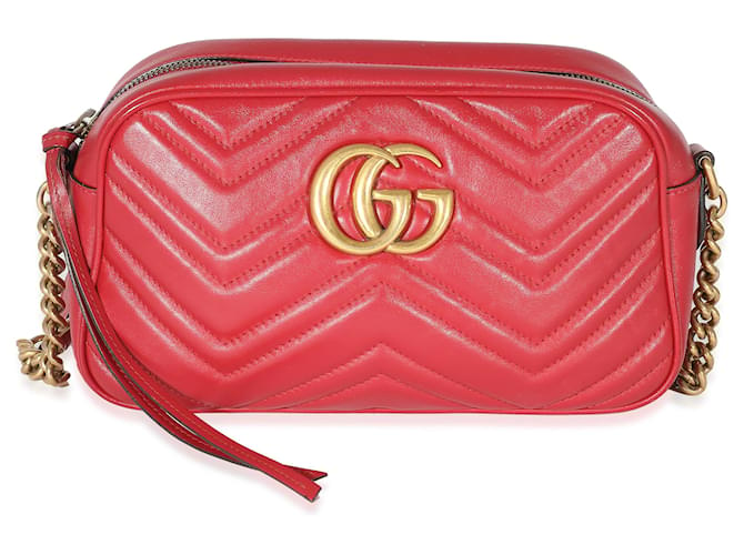 Gucci Red Matelasse Small GG Marmont Shoulder Bag Leather  ref.1189069