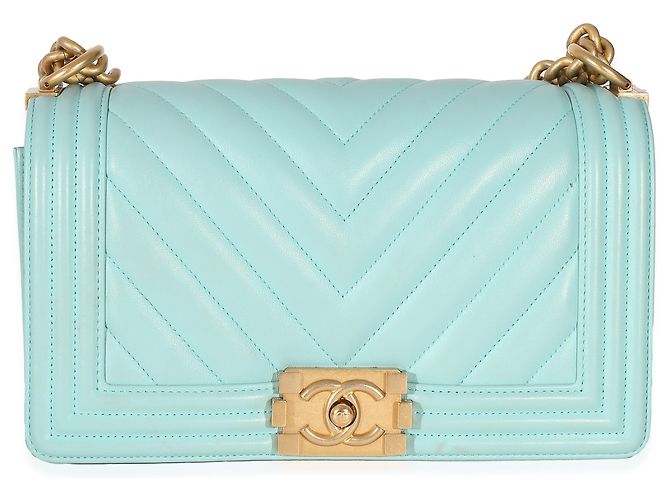 Chanel Light Blue Chevron Lambskin Medium Boy Bag