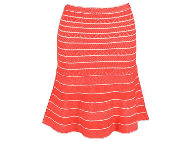 Herve Leger Striped Flared Skirt in Orange Rayon Cellulose fibre  ref.1189082