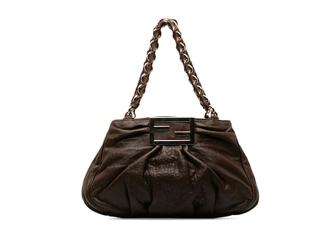 Fendi Petit bout Mia en cuir gaufré 8BR615 Veau façon poulain Marron  ref.1189086