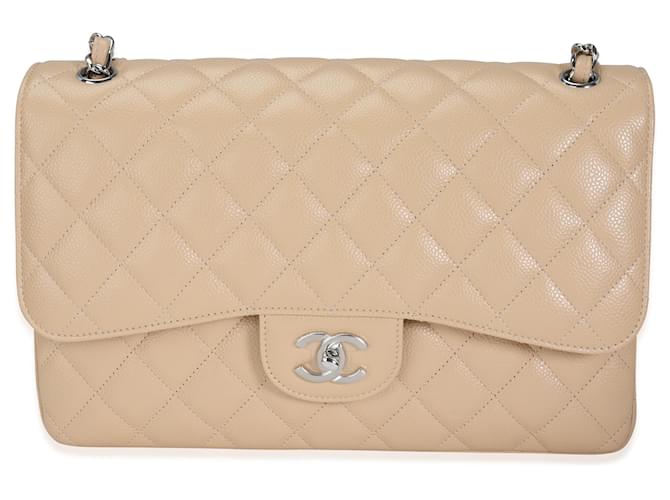 Timeless Chanel Beige Quilted Caviar Jumbo Classic Double Flap Bag Brown Leather  ref.1189129