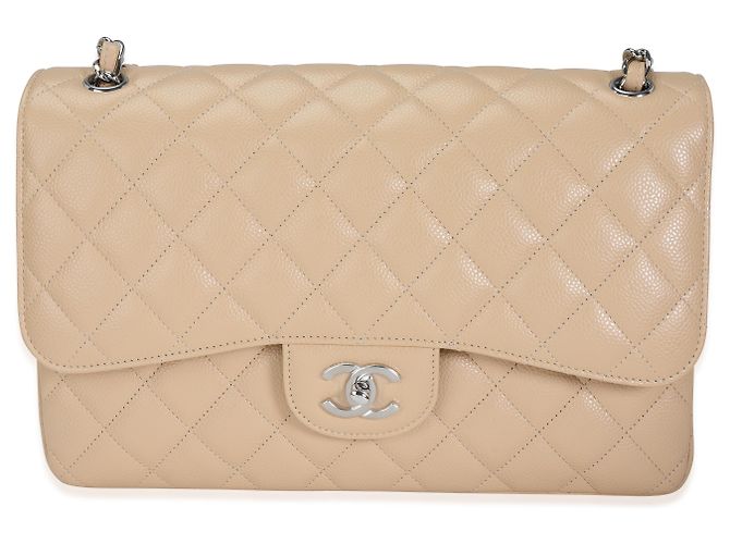 Timeless Chanel Beige Quilted Caviar Jumbo Classic gefütterte Klappentasche Braun