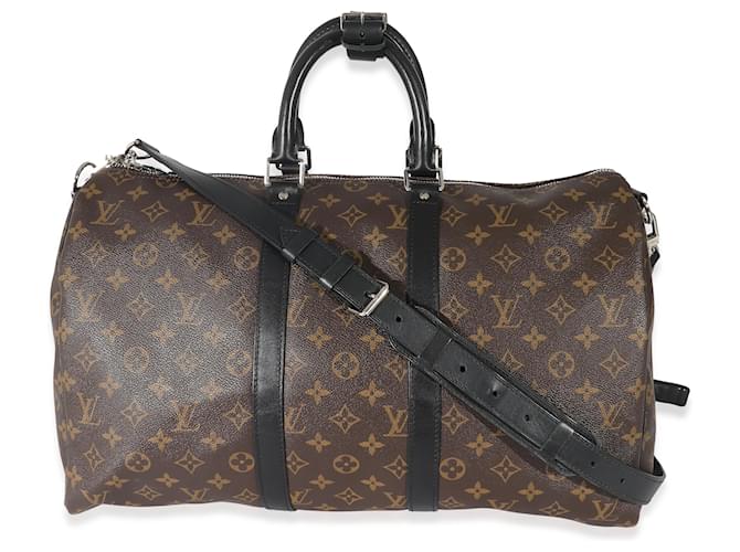 LOUIS VUITTON Monograma Macassar Keepall Bandouliere 45 Preto Lona  ref.1189135