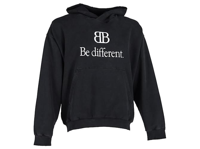 Balenciaga „Be Different“ Distressed Hoodie aus schwarzer Baumwolle  ref.1189148
