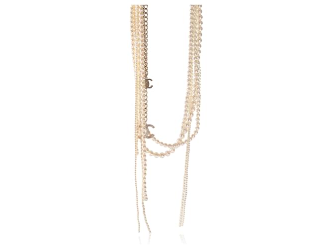 Faux-Pearl Fringe Necklace Gold Toned Chanel Multi-Strand B 14 b Metallic  ref.1189168
