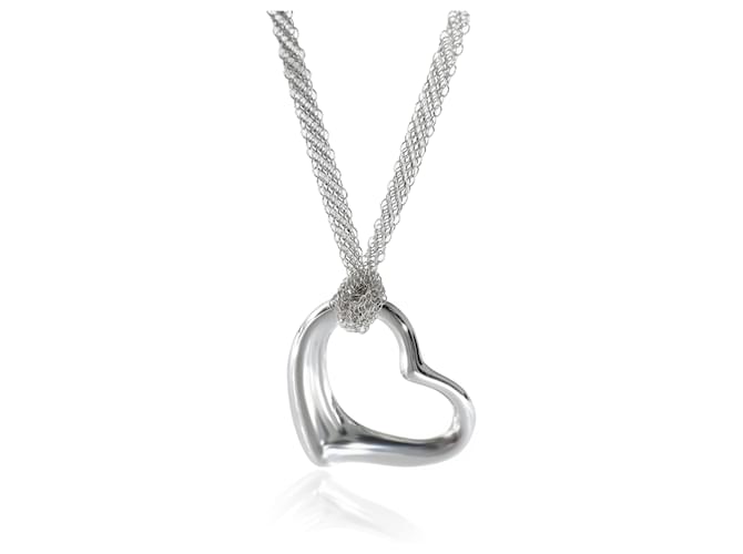 TIFFANY & CO. ELSA PERETTI 36mm Open Heart Pendant On Mesh Chain Sterling Silver Silvery Metallic Metal  ref.1189170