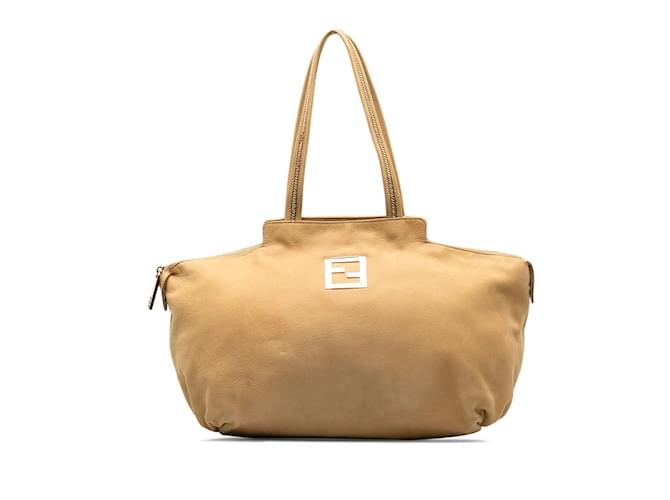 Fendi Leather FF Logo Tote Bag 8BR636 in Good Condition Beige  ref.1189173