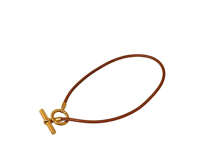 Hermès Alternar colar de couro Dourado Metal  ref.1189205