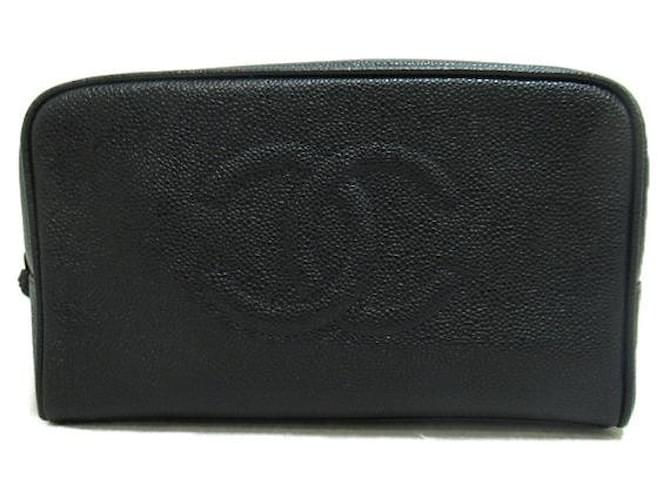 Chanel CC Caviar Clutch Vanity Bag Black Leather  ref.1189243