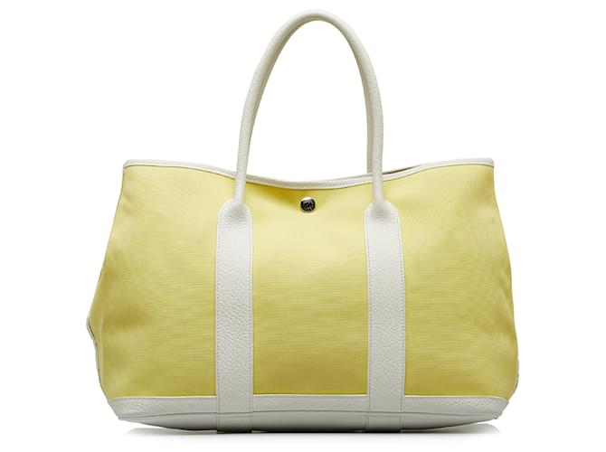 Hermès Hermes Yellow Toile Garden Party TPM White Leather Cloth Pony-style calfskin Cloth  ref.1189543