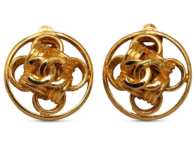 Boucles d'oreilles à clip CC en or Chanel Métal Plaqué or Doré  ref.1189584