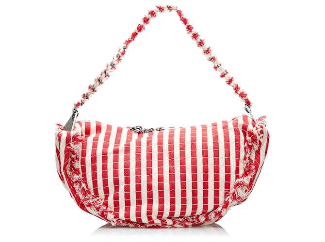 Chanel Red Halfmoon Striped Canvas Bag Cloth Cloth  ref.1189588