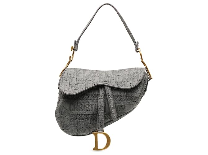 Dior Gray Embroidered Saddle Bag Grey Cloth Cloth  ref.1189598