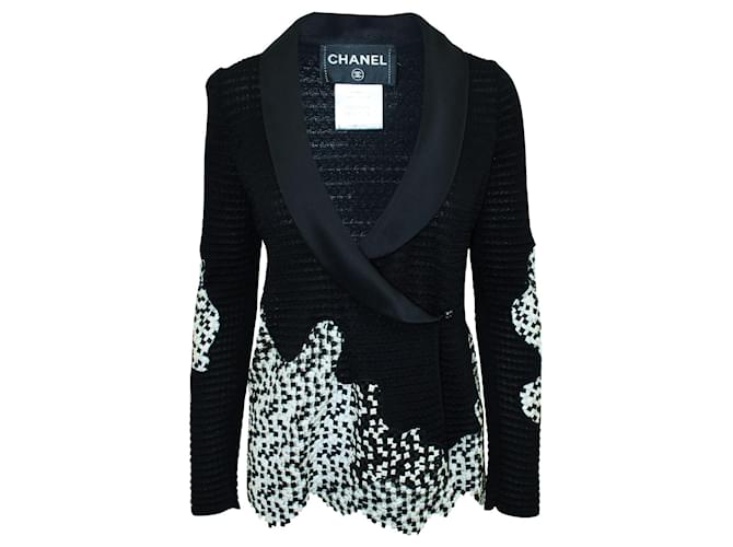 Chanel SS 2011 Cardigan de malha preto e branco Nylon  ref.1189666