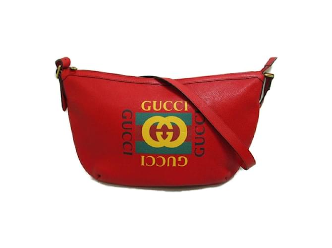 Gucci Bolso de hombro de media luna con estampado de logotipo 523588 Roja Cuero  ref.1189680
