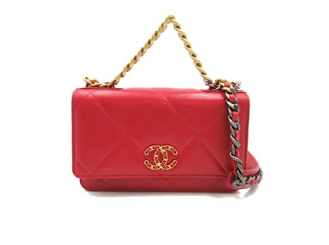 Chanel 19 Wallet On Chain AP0957 Red Leather Lambskin  ref.1189708
